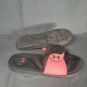 Under Armour Ignite VI Slides Black Pink Womens 9 3022717-002 Sporty Athleisure